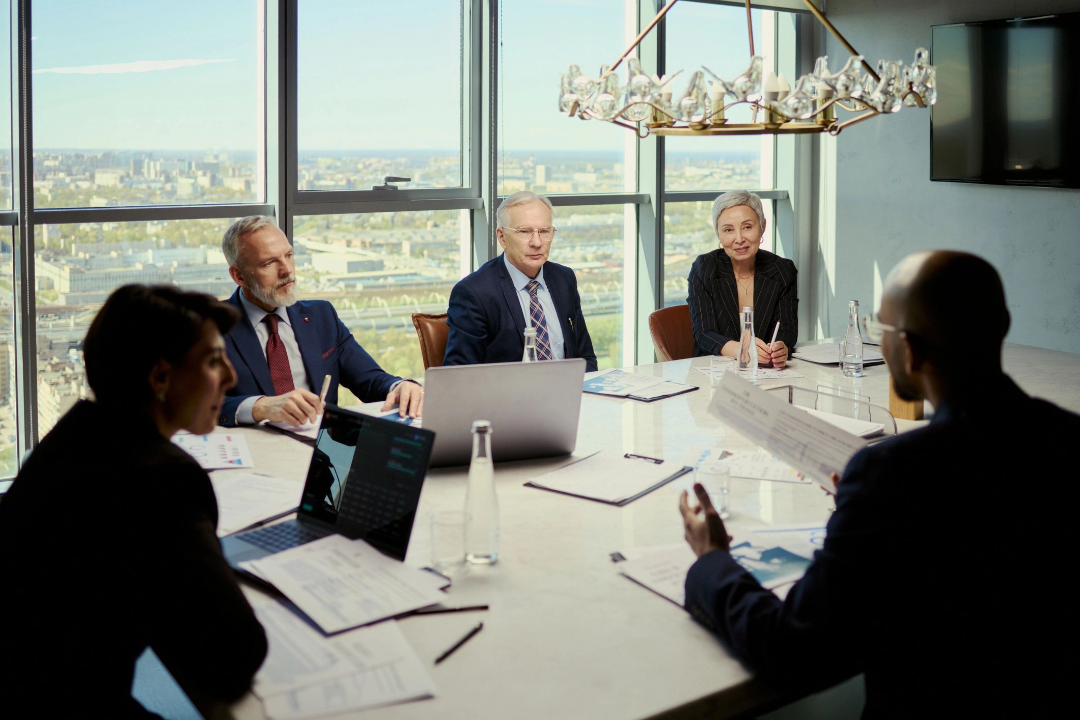 Professional team meeting about business technology strategy